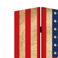 Alfie 71 Inch Folding Screen Room Divider, USA Stars and Stripes Design - BM294236