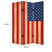 Alfie 71 Inch Folding Screen Room Divider, USA Stars and Stripes Design - BM294236