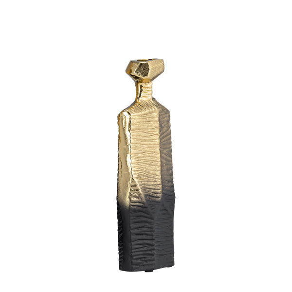 Kaya 9 Inch Classic Accent Metal Vase, Square Body, Narrow Top, Gold, Black - BM294262