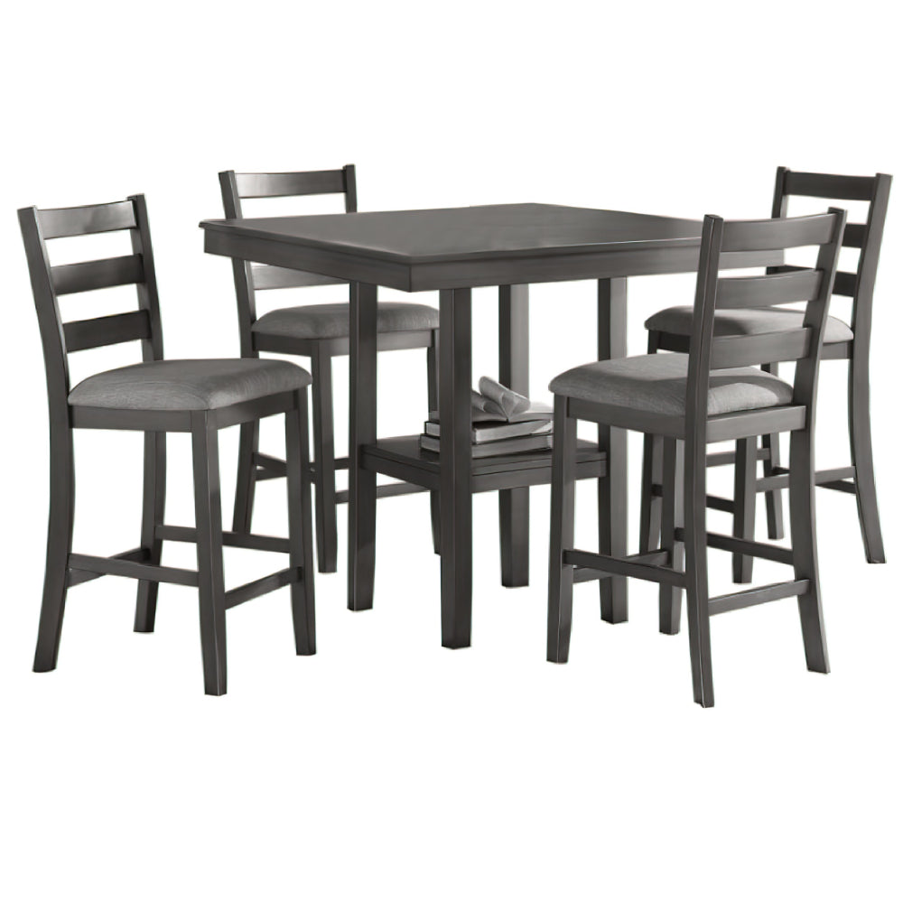 5 Piece Counter Height Dining Set, Table and 4 Chairs, Padded Seats, Gray - BM294271