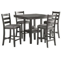 5 Piece Counter Height Dining Set, Table and 4 Chairs, Padded Seats, Gray - BM294271