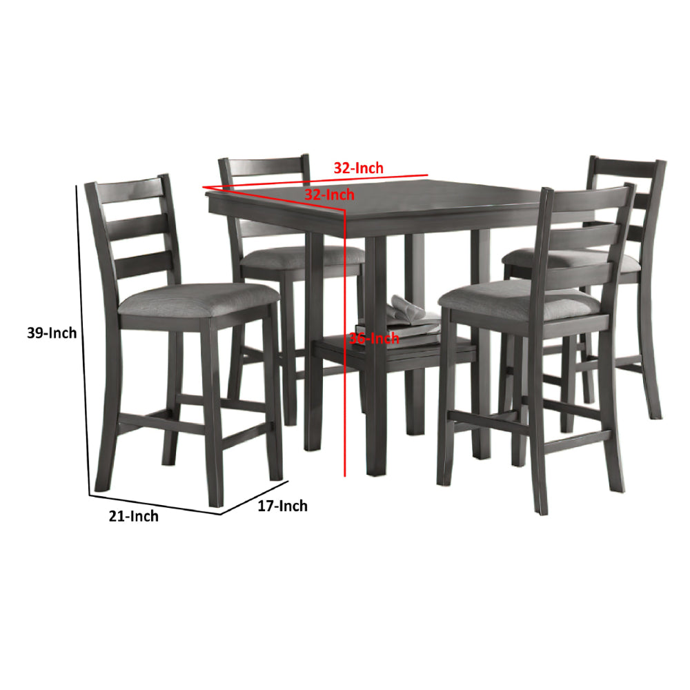 5 Piece Counter Height Dining Set, Table and 4 Chairs, Padded Seats, Gray - BM294271