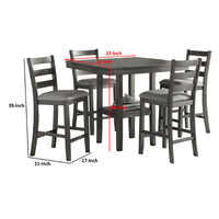 5 Piece Counter Height Dining Set, Table and 4 Chairs, Padded Seats, Gray - BM294271
