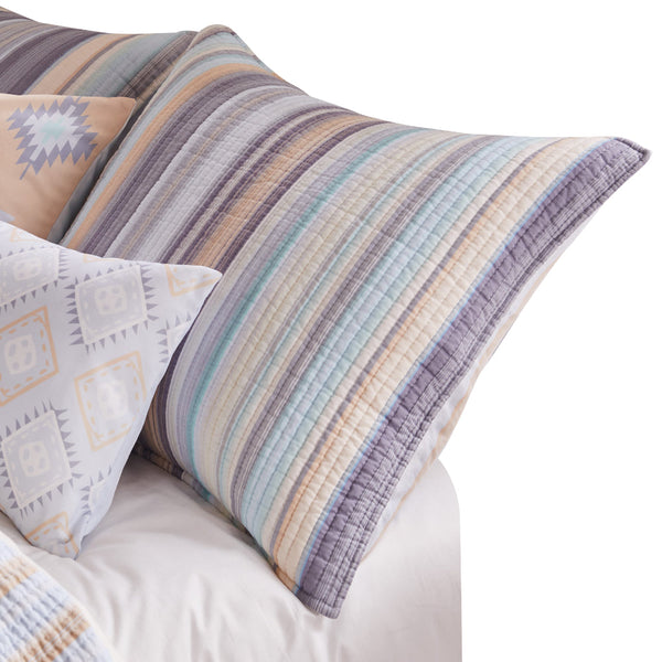 Ysa 36 Inch Quilted King Pillow Sham, Cotton, Reversible Striped Design - BM294297