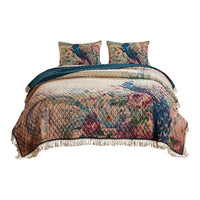 Ufa 36 Inch Quilted King Pillow Sham, Peacock Print, Vermicelli Stitching - BM294299