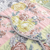 Eni 3 Piece Queen Cotton Quilt Set, Vibrant Pastel Blue Flowers, Scalloped - BM294302