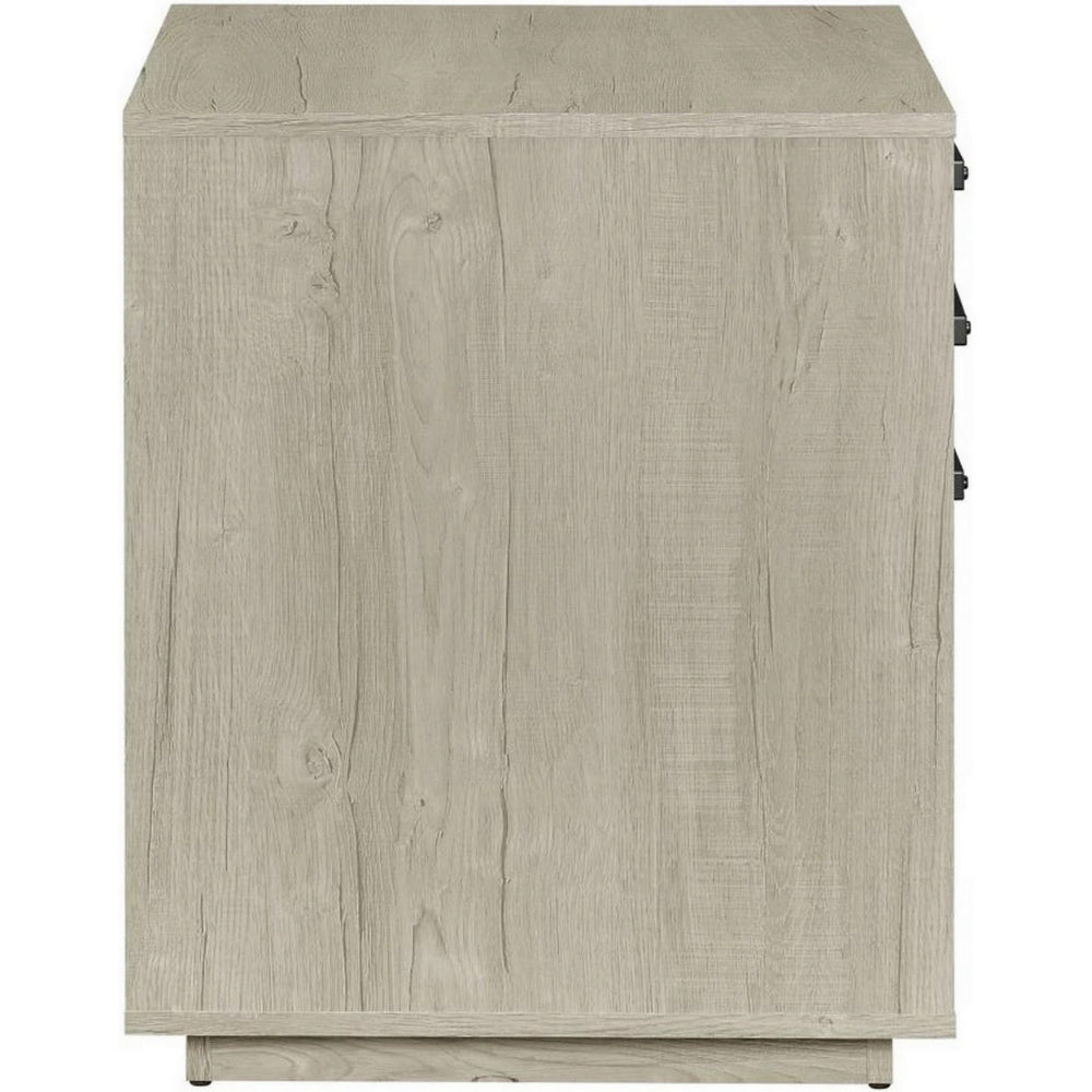 25 Inch Slim File Cabinet, 3 Gliding Drawers, Whitewashed Gray Wood Frame - BM294799