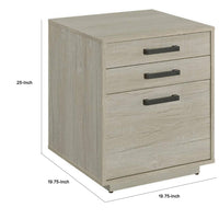 25 Inch Slim File Cabinet, 3 Gliding Drawers, Whitewashed Gray Wood Frame - BM294799