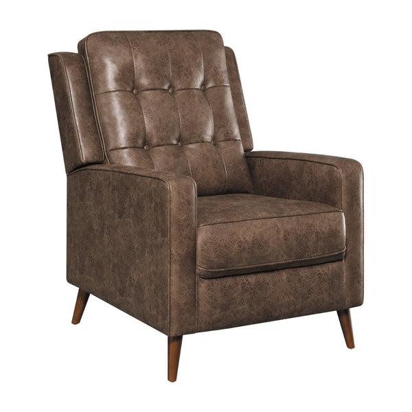 31 Inch Push Back Recliner, Tufted, Tapered Legs, Rich Brown Faux Leather - BM295080