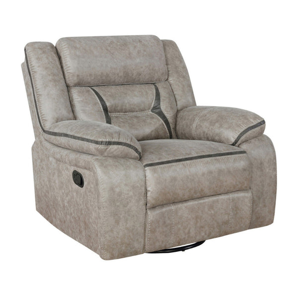 Jake 41 Inch Gliding Manual Recliner, Pillowtop, Taupe Brown Faux Leather - BM295085