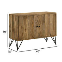 40 Inch Sideboard Cabinet Console, 2 Door, Angled Iron Legs Natural Brown - BM295101