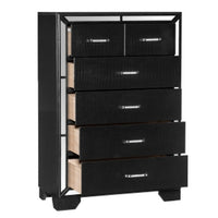 Aisha 49 Inch Modern Tall Dresser Chest with 6 Drawers, Mirror Trim, Black - BM295584