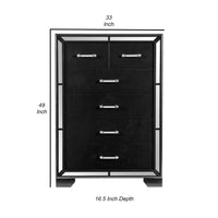 Aisha 49 Inch Modern Tall Dresser Chest with 6 Drawers, Mirror Trim, Black - BM295584
