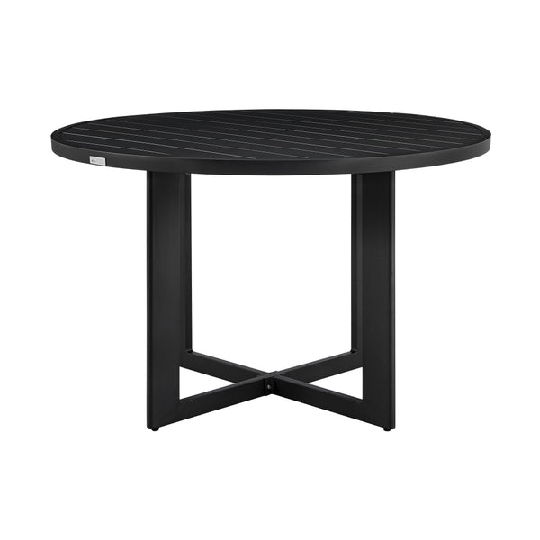 Ollie 48 Inch Patio Dining Table, Aluminum Frame and Round Tabletop, Black - BM295614