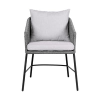 25 Inch Patio Dining Chair, Matte Black Steel Frame, Gray Rope Woven Seat - BM295615