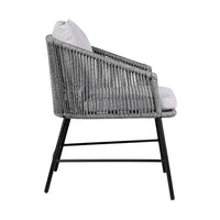 25 Inch Patio Dining Chair, Matte Black Steel Frame, Gray Rope Woven Seat - BM295615