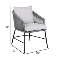 25 Inch Patio Dining Chair, Matte Black Steel Frame, Gray Rope Woven Seat - BM295615
