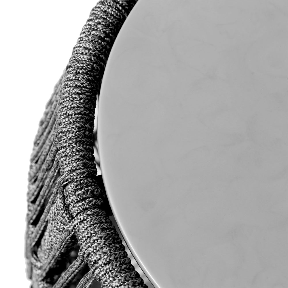 Gip 22 Inch Indoor Outdoor End Table Stool, Gray Round Stone Top, Woven Rope - BM295620