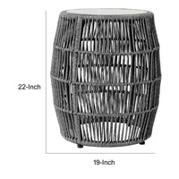 Gip 22 Inch Indoor Outdoor End Table Stool, Gray Round Stone Top, Woven Rope - BM295620