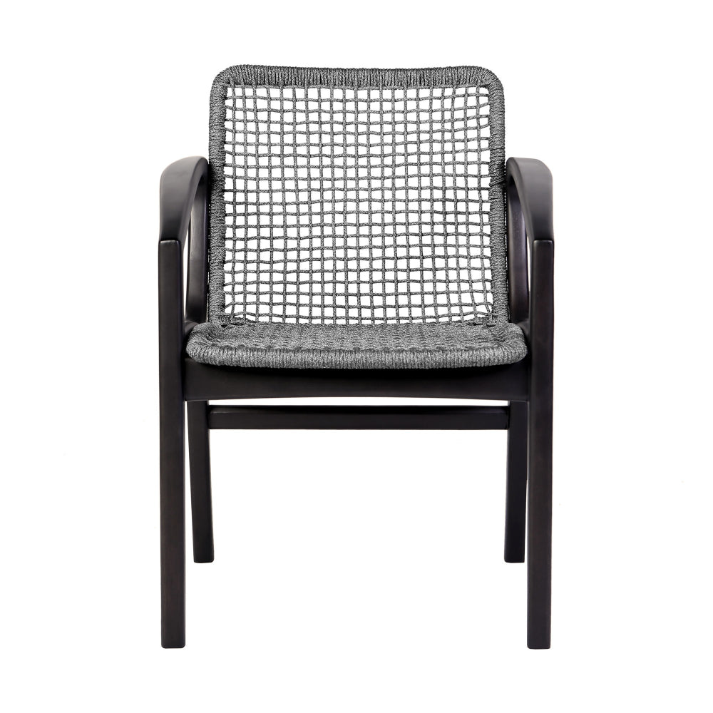 Tye 25 Inch Patio DIning Chair, Dark Eucalyptus Wood, Gray Rope Seating - BM295637