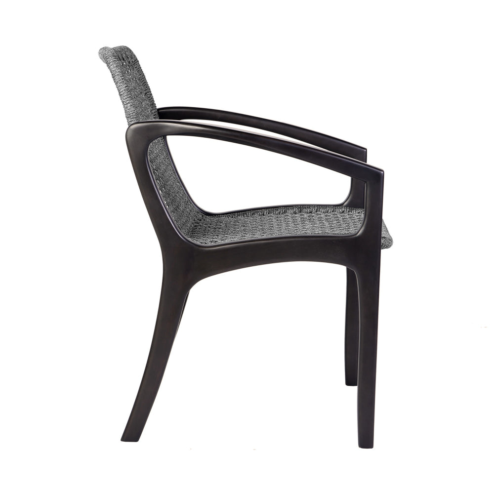 Tye 25 Inch Patio DIning Chair, Dark Eucalyptus Wood, Gray Rope Seating - BM295637