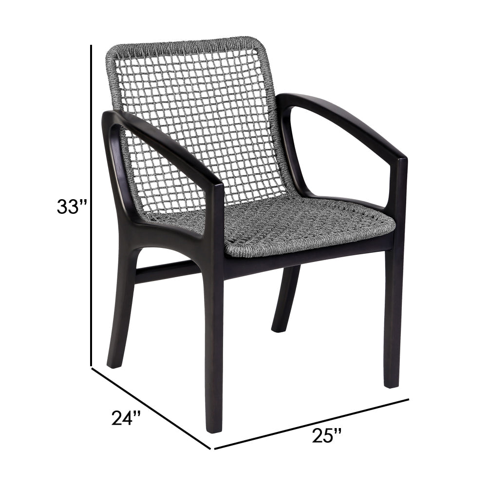 Tye 25 Inch Patio DIning Chair, Dark Eucalyptus Wood, Gray Rope Seating - BM295637