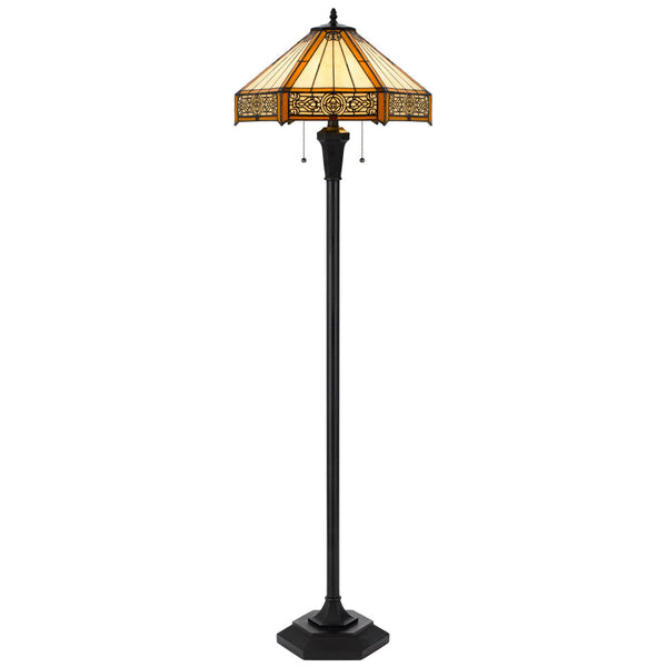 Eli 60 Inch Floor Lamp, Hexagonal Tiffany Style Shade, Dual Light, Bronze - BM295959