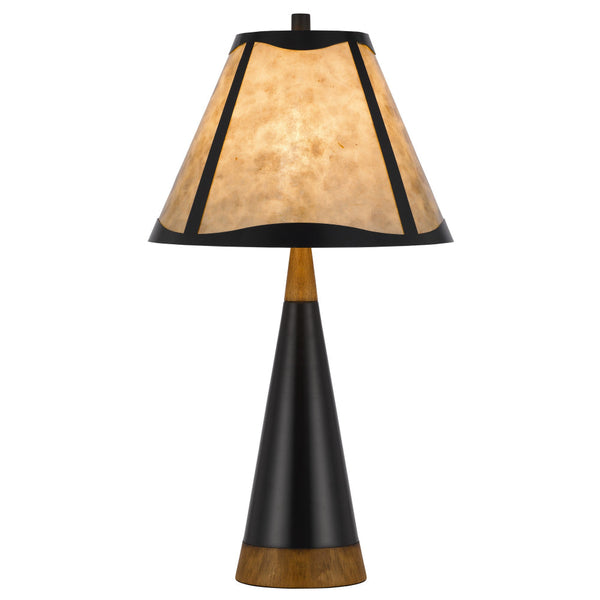 30 Inch 3 Way Table Lamp, Beige Mica Shade, Rubberwood and Black Metal Body - BM295962