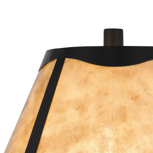30 Inch 3 Way Table Lamp, Beige Mica Shade, Rubberwood and Black Metal Body - BM295962