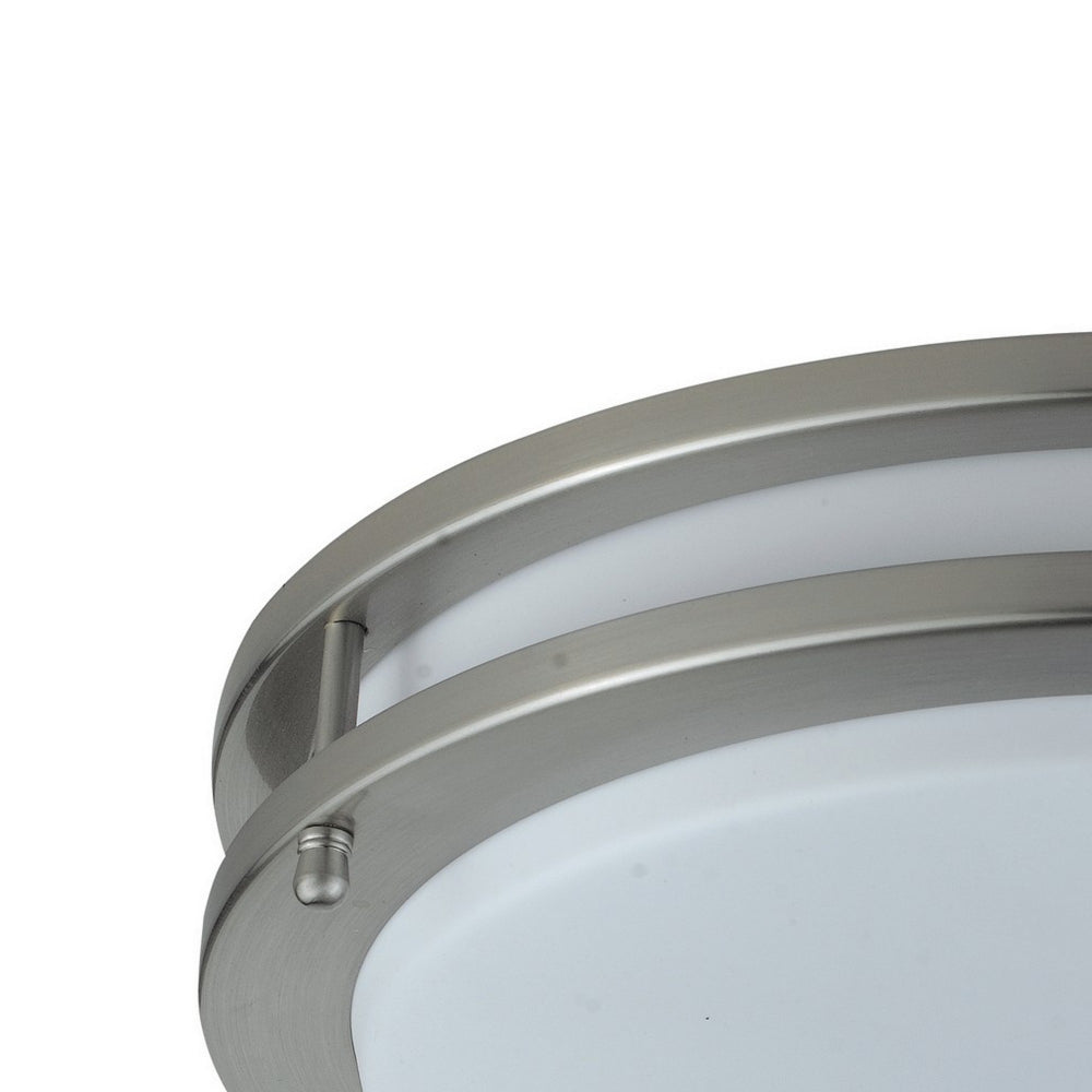 14 Inch Modern Ceiling Lamp with Frosted Acrylic Plate, Steel Trim, White - BM295976