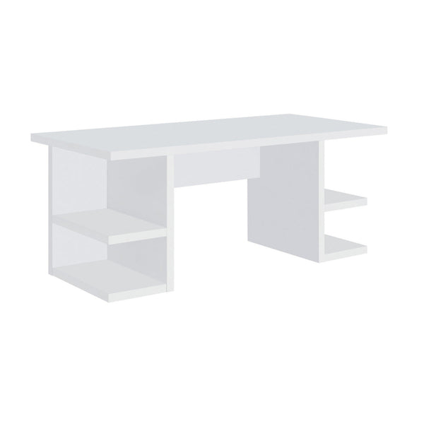 71 Inch Modern Rectangular Writing Desk, 4 Open Shelves, Crisp White Finish - BM296078