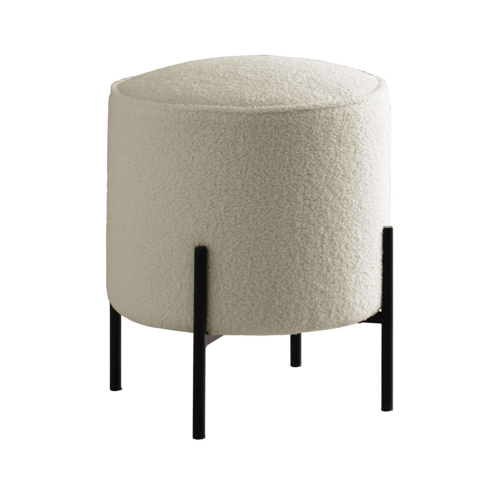 18 Inch Modern Foam Ottoman, Beige Faux Sheep Skin, Matte Black Metal Legs - BM296094