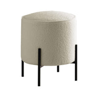 18 Inch Modern Foam Ottoman, Beige Faux Sheep Skin, Matte Black Metal Legs - BM296094