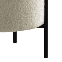 18 Inch Modern Foam Ottoman, Beige Faux Sheep Skin, Matte Black Metal Legs - BM296094