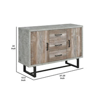 47 Inch 3 Drawer Sideboard Console Cabinet, Sled Legs, Gray Faux Concrete - BM296126