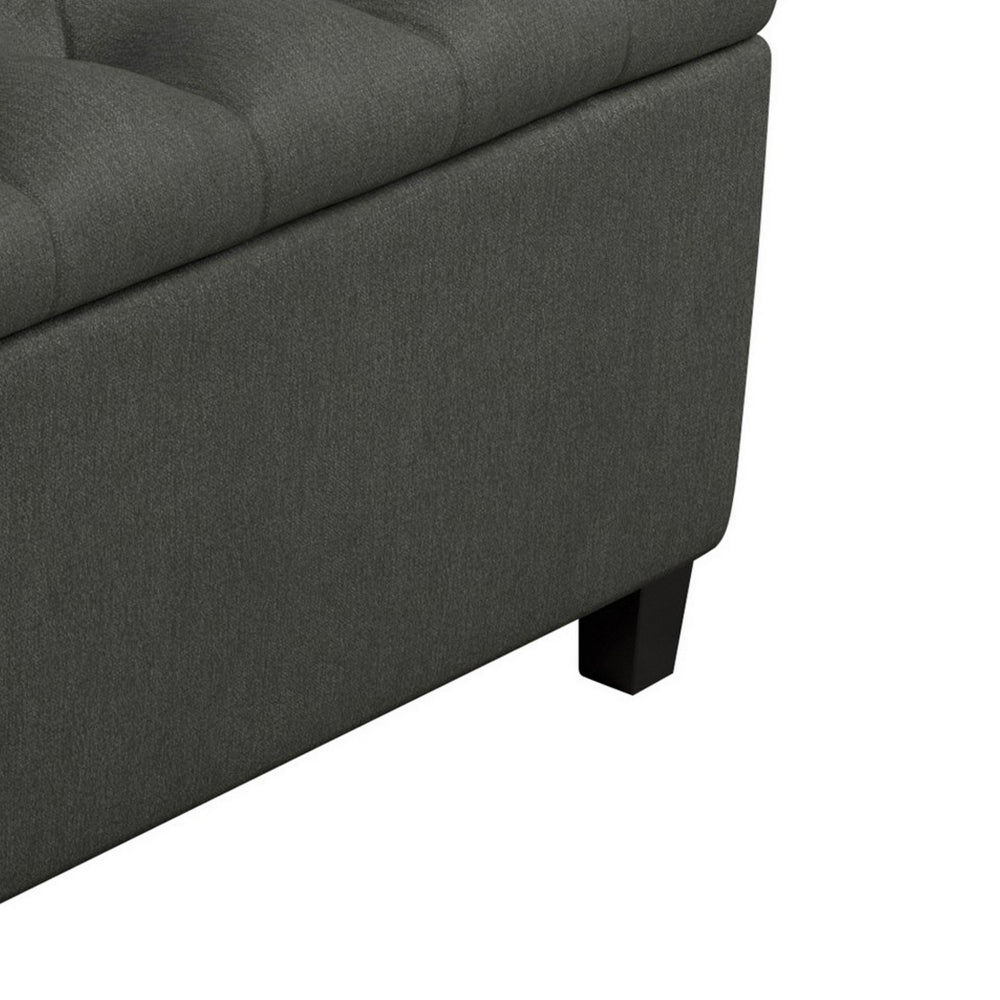 44 Inch Modern Lift Top Storage Bench, Button Tufted Seat, Charcoal Fabric - BM296136