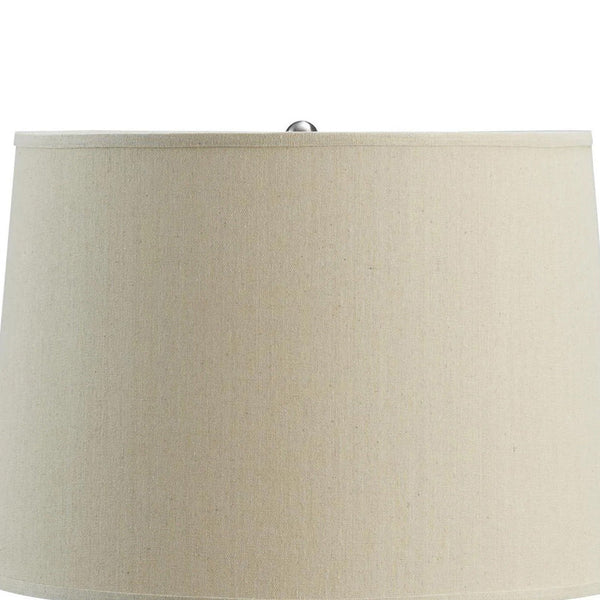 26 Inch Cottage Table Lamp, Metal And Rattan Base, White Fabric Drum Shade - BM296523