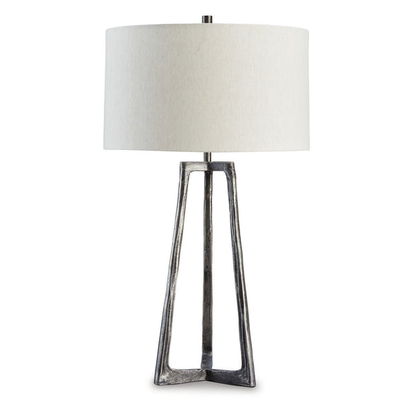 Nila 35 Inch Table Lamp, Pewter Gray Metal Base, 3 Way Switch, Drum Shade - BM296524
