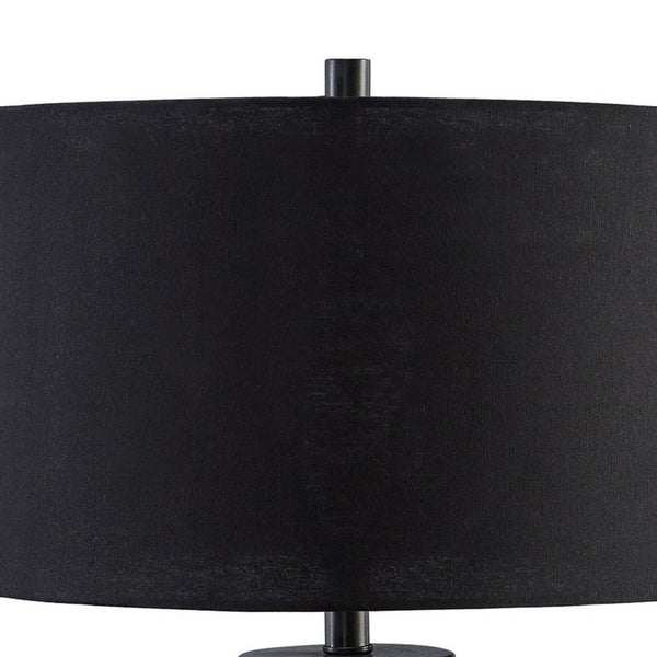 30 Inch Modern Table Lamp, Cylindrical Brass Metal Base, Black Drum Shade - BM296541