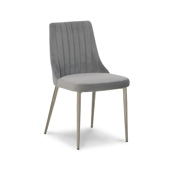 18 Inch Modern Dining Chair, Set of 2, Gray Velvet Seat, Gold Metal Legs - BM296552
