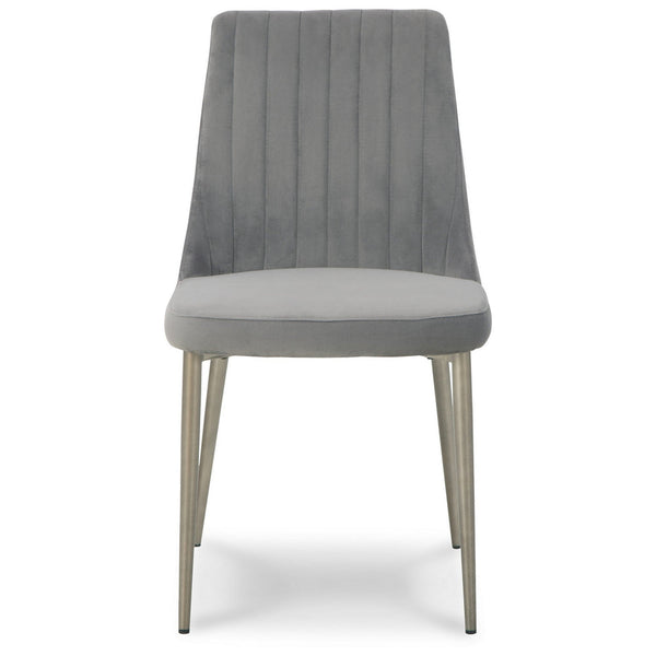 18 Inch Modern Dining Chair, Set of 2, Gray Velvet Seat, Gold Metal Legs - BM296552