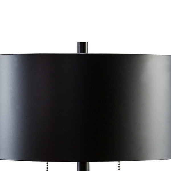 Kien 24 Inch Modern Table Lamp, Black Metal Drum Shade, Gold Toned Base - BM296596