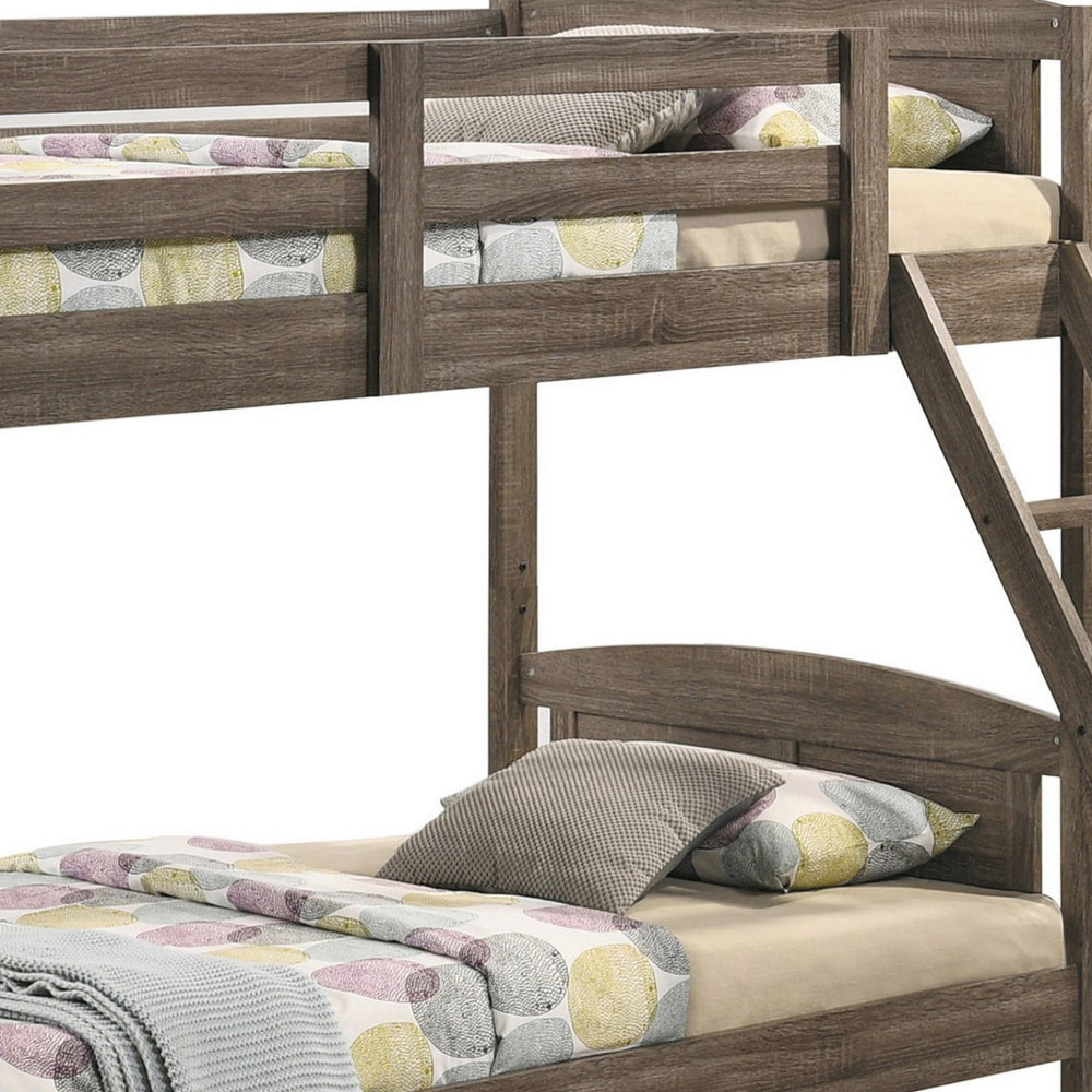 Twin Over Twin Bunk Beds, Curved Headboards, Ladder, Straight Legs, Brown - BM296680