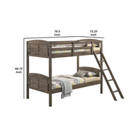 Twin Over Twin Bunk Beds, Curved Headboards, Ladder, Straight Legs, Brown - BM296680
