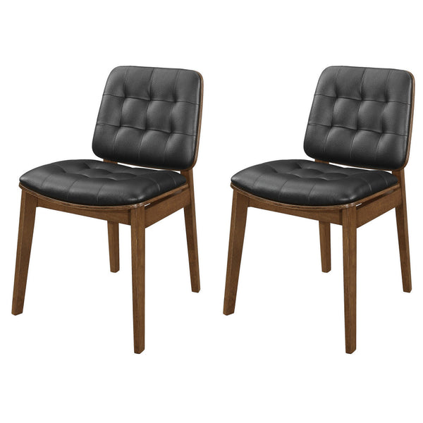 18 Inch Dining Chair, Set of 2, Black Vegan Faux Leather, Tufted Seat  - BM296722