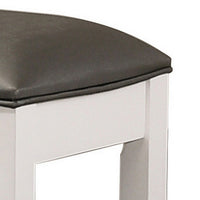 18 Inch Vanity Stool, Foam Cushion, White Frame, Metallic Gray Faux Leather - BM296763
