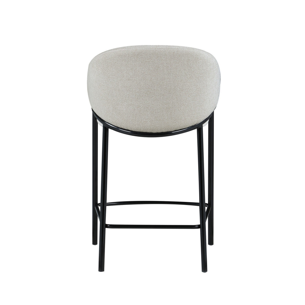 Fil 27 Inch Counter Height Stools, Set of 2, Padded Curved Back, Beige Linen - BM296781