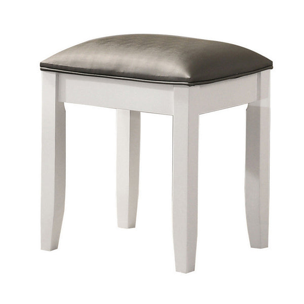 Felicity 16 Inch Upholstered Vanity Stool, Padded Seat, Glossy White - BM296795