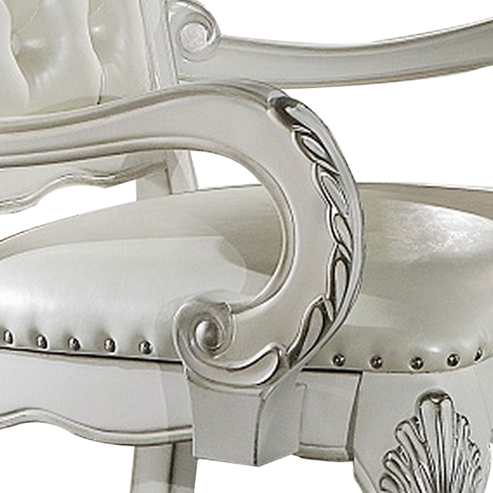 Aurora 27 Inch Executive Office Chair, Faux Leather, Tufted, Bone White - BM296837