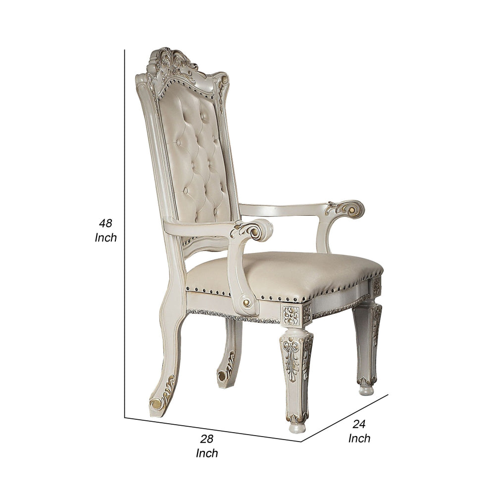 24 Inch Executive Office Armchair, Scrolled Molded Trim, Antique Pearl - BM296847